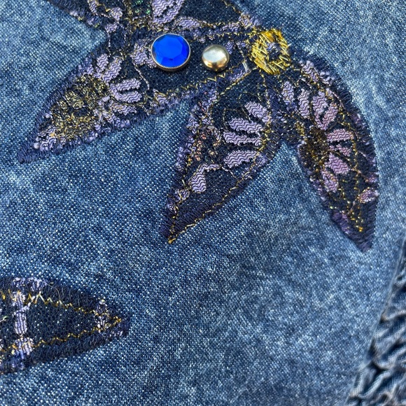 Vintage Distressed Cowgirl Western Line Dancing Denim Top Embroidered - Picture 3 of 15